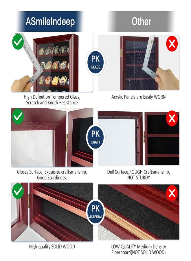 ASmileIndeep Military Challenge Coin Display Case Holder with HD Toughened Glass and Wall Mount, Wooden Coin Stand Rack with Removable 2 Grooves Shelves, Mahogany Finish… - Image 4