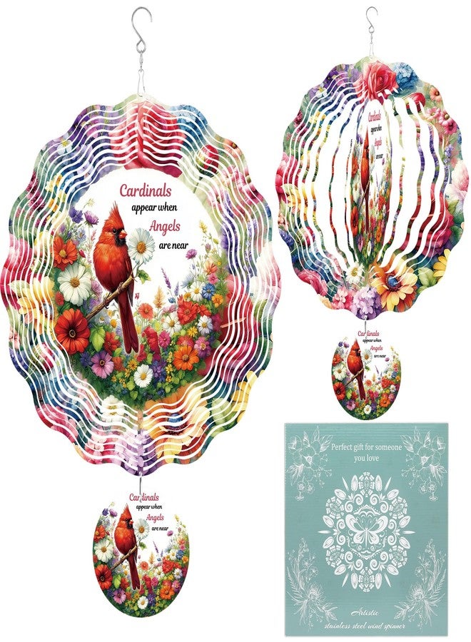Romart Wind Spinner Hanging Outdoor Decor, 12 Inch 3D Cardinal Memorial Metal Kinetic Wind Spinners for Garden Yard Patio, Stainless Steel Laser Cut Art Sympathy Gifts for Loss of Loved One - Image 1