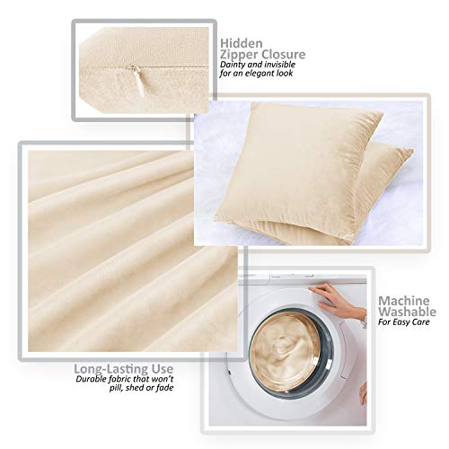 Nestl Throw Euro Pillow Covers, Cozy Velvet Decorative Pillow Covers 26 x 26 Inches, Soft Solid Couch Pillow Case for Sofa, Bed and Car, Set of 2 - Beige Cream - Image 3