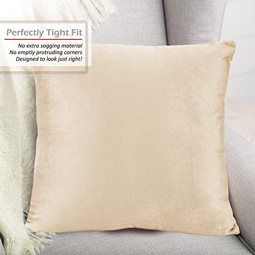Nestl Throw Euro Pillow Covers, Cozy Velvet Decorative Pillow Covers 26 x 26 Inches, Soft Solid Couch Pillow Case for Sofa, Bed and Car, Set of 2 - Beige Cream - Image 4