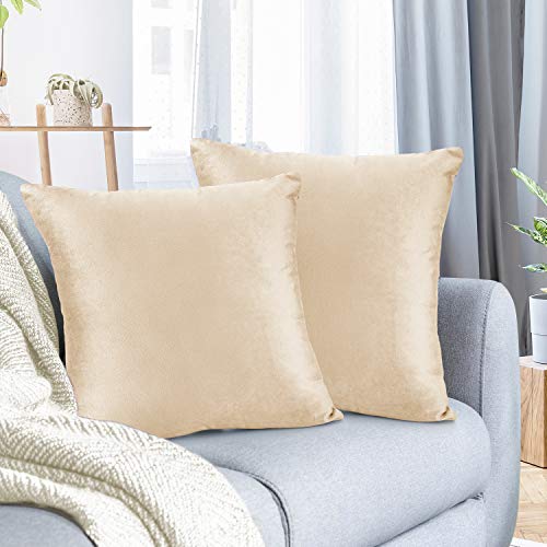 Nestl Throw Euro Pillow Covers, Cozy Velvet Decorative Pillow Covers 26 x 26 Inches, Soft Solid Couch Pillow Case for Sofa, Bed and Car, Set of 2 - Beige Cream - Image 1