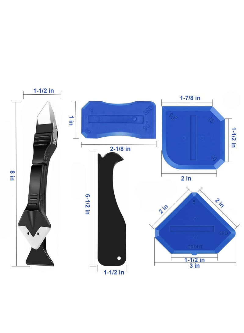 Silicone Caulking Tool, Caulk Remover Tool Grout Removal Tool, Caulk Remover, Silicone Caulking Tool Kit, with 4pc Glass Glue Angle Scraper - 3 in 1 Caulking Finishing Tools - Image 2