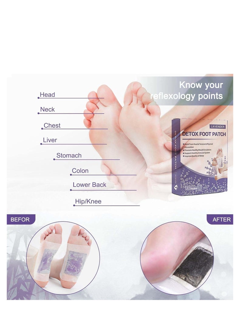 MQ Lavender Detox Foot Patches, Natural Organic Bamboo Vinegar Foot Detox Pads to Remove Toxins, Relax, Boost Circulation & Sleep Better (10PCS) - Image 4