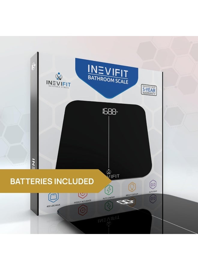 INEVIFIT (Black) - Premium Bathroom Scale, Highly Accurate Digital Bathroom Body Scale, Precisely Measures Weight up to 180kg - Image 5