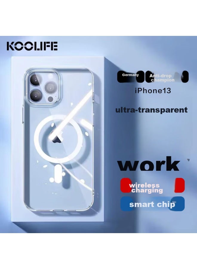 KOOLIFE حافظة هاتف كوليف متوافقة مع آبل 13، غطاء واقي مغناطيسي آيفون 13، حافظة شحن لاسلكي مغناطيسية شفافة، حافظة رقيقة للغاية مضادة للصدمات تغطي كامل الهاتف للرجال والنساء - Image 1