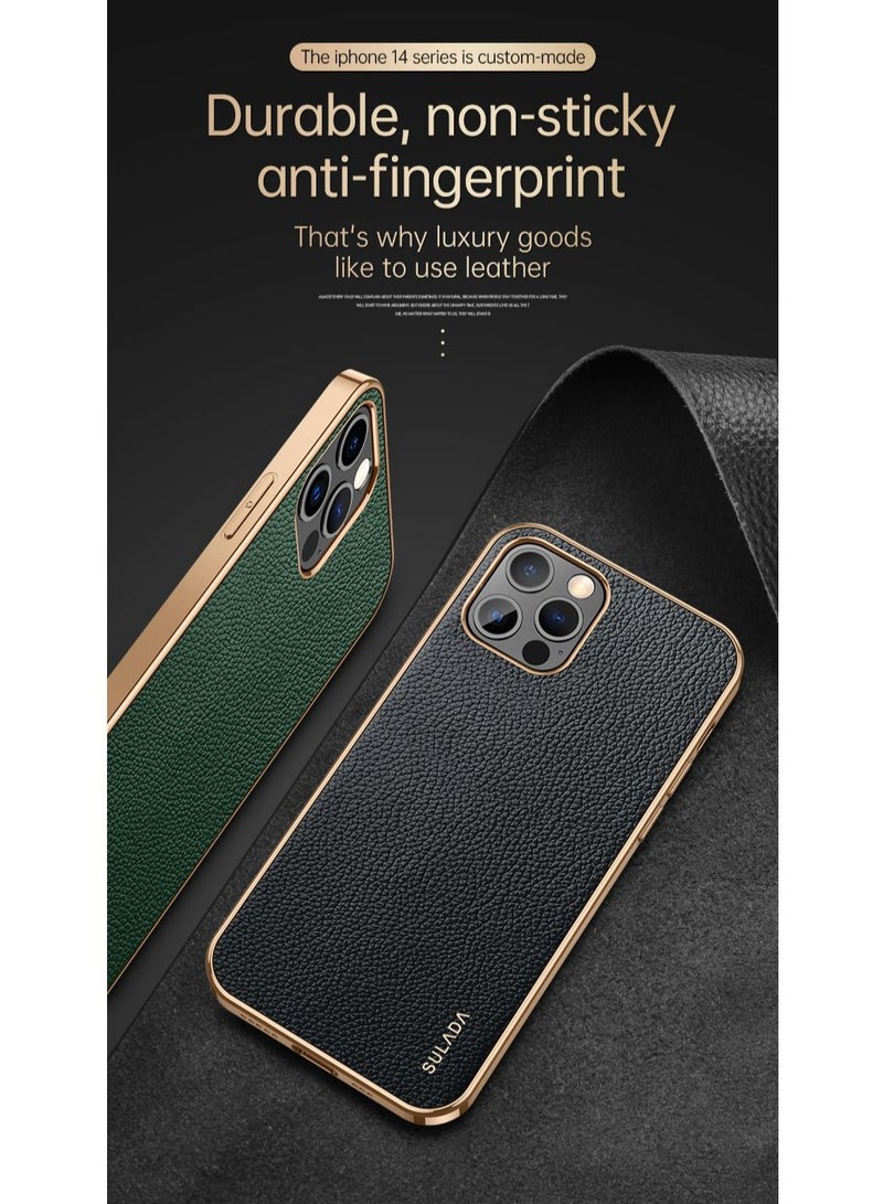 SULADA Case for Apple iPhone 14 Pro 6.1 inch Slim Luxury Business Style Retro Classic PU Electroplate Shiny Gold Frame Soft Hybrid Bumper Shockproof Cover Protective Cover Black - Image 4