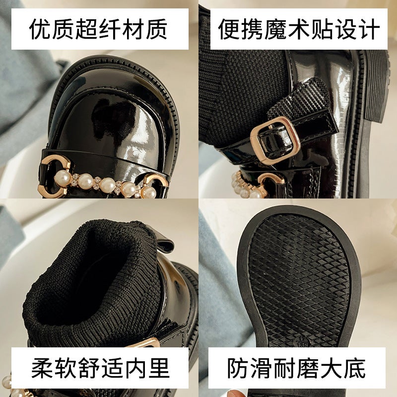 Baby Toddler Shoes Children'S Socks Shoes Fleece-Lined Ankle Boots Pearl Leather Shoes Princess Style Socks Boots Baby Children'S Shoes - Image 5