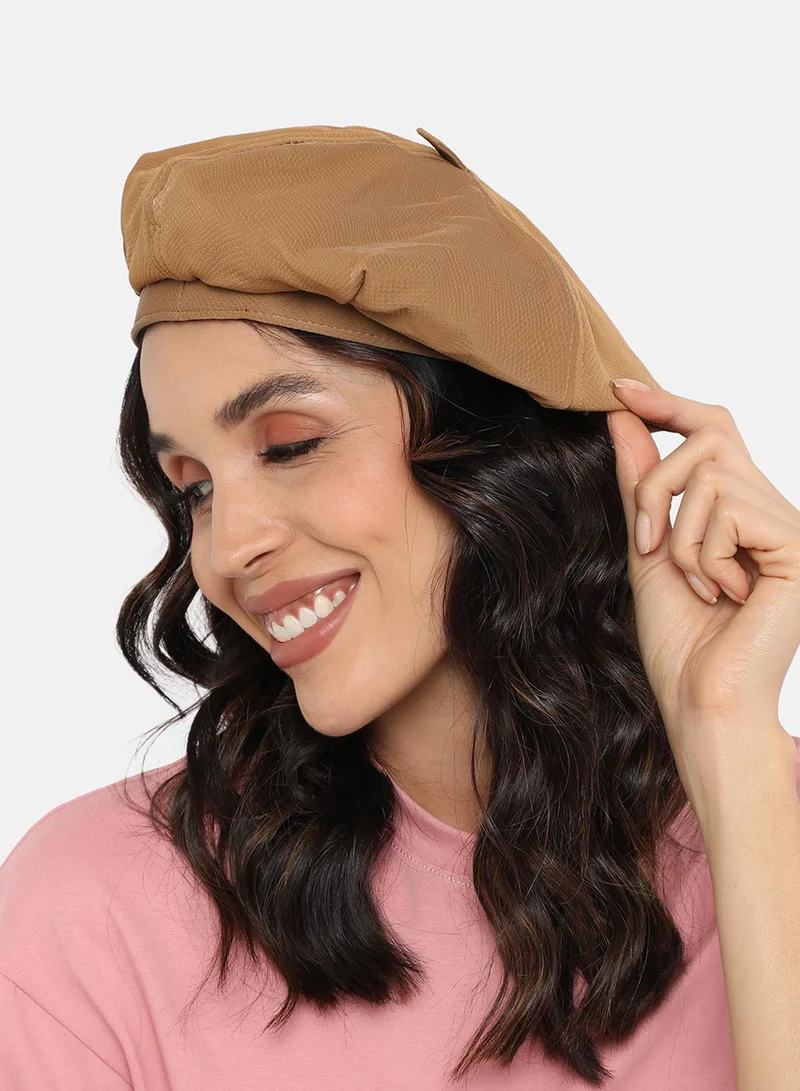 Haute Sauce  Pebbled Bakerboy Hat - Beige for Women | Best Price UAE