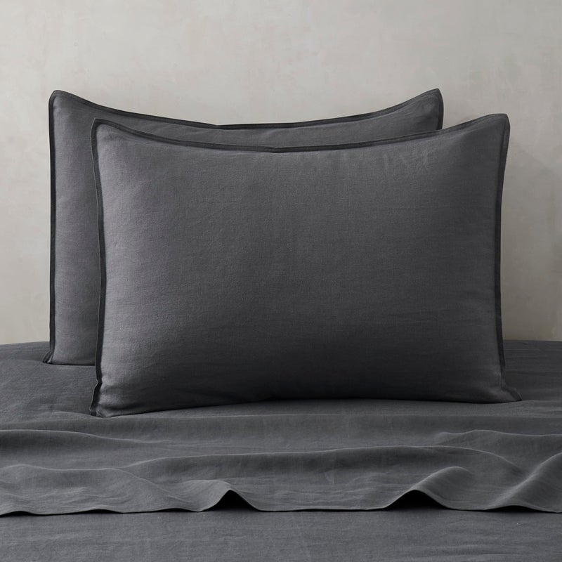 ATLINIA 100% Linen Pillowcases Set of 2  Standard Size 20'' x 26'' Pillow Case  Linen Pillow Sham Dark Grey