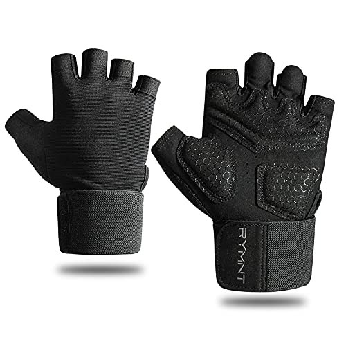 RYMNT Workout Gloves with Weight Lifting Wrist Wrap,Vented Cushioned Palm & Extra Grip for Men Women Gym,Weightlifting,Fitness Training,Fitness,Exercise,WODs,Pullups.MN Black-Large - Image 1