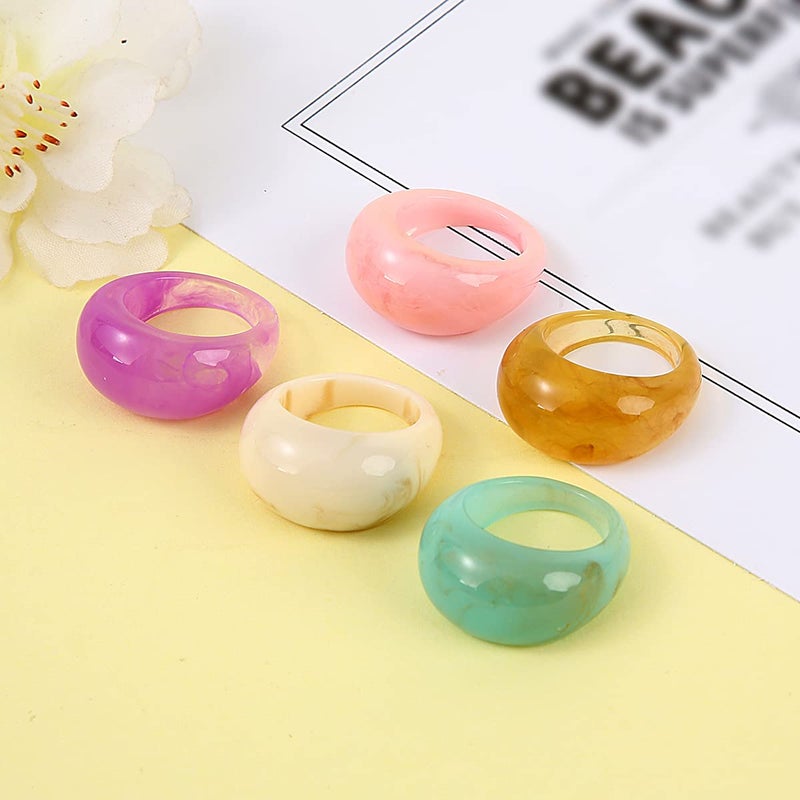 AIDSOTOU 20 Pcs Resin Acrylic Rings Set Colorful Trendy Vintage Thick Dome Y2k Rings Jewelry Plastic Resin Unique Square Gem Stackable Chunky Fruit Ring for Women - Image 2