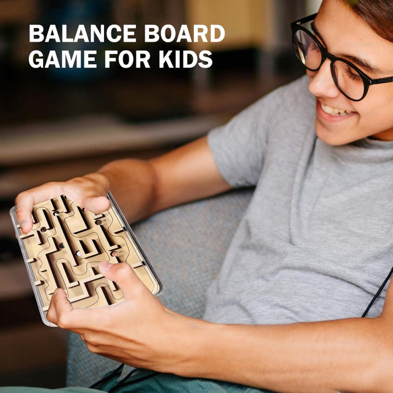 CHEROSIN Handheld Fidget Puzzle Game for Kids and Adults - Challenging Wooden Labyrinth Marble Maze for Teen Boys - Fun Brain Teaser Puzzle Fidget Toys for Travel Stocking Stuffer Party Favor for Kids Ages 8+ - Image 5