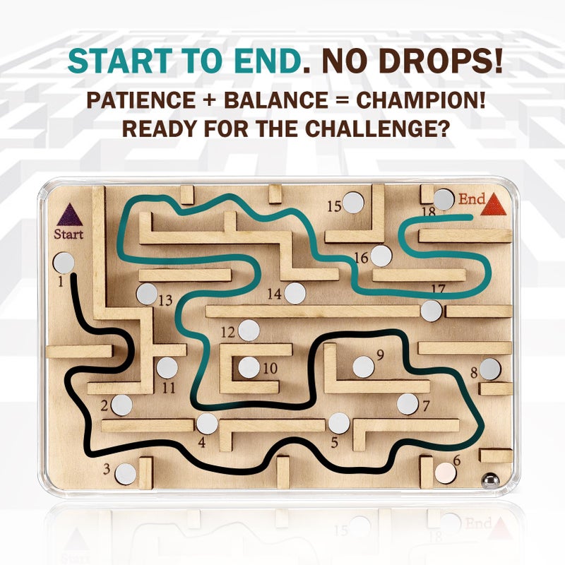 CHEROSIN Handheld Fidget Puzzle Game for Kids and Adults - Challenging Wooden Labyrinth Marble Maze for Teen Boys - Fun Brain Teaser Puzzle Fidget Toys for Travel Stocking Stuffer Party Favor for Kids Ages 8+ - Image 2