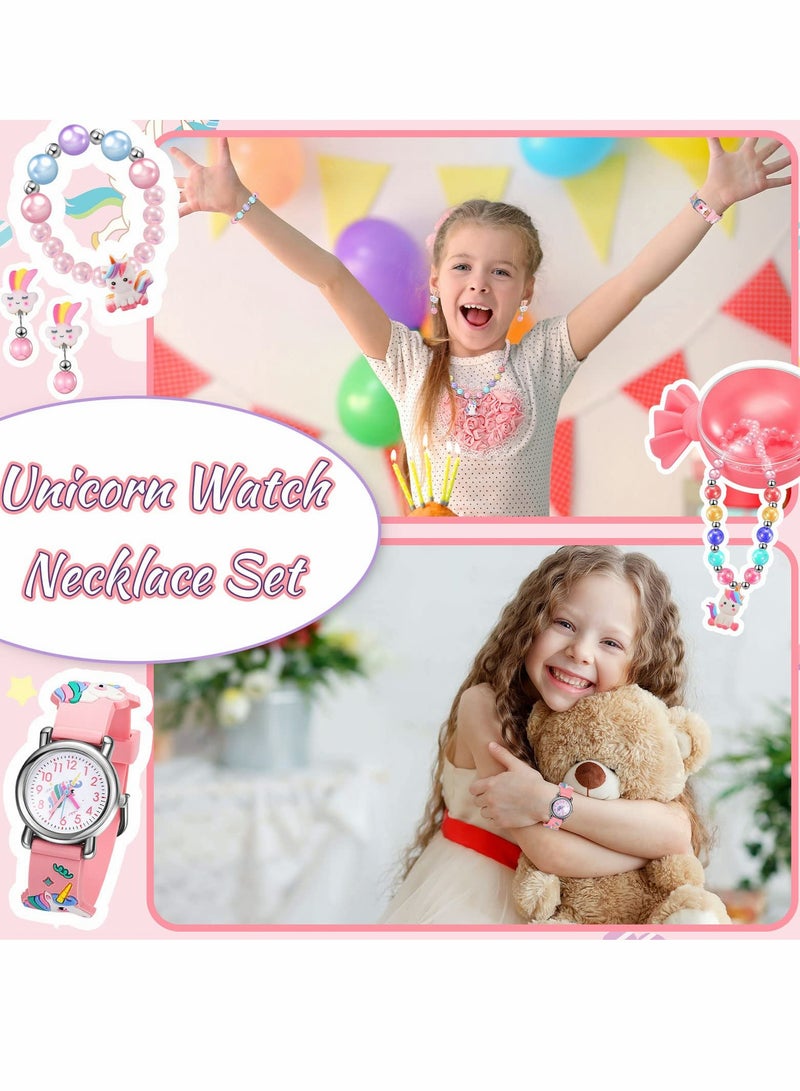 Kids Watches with Unicorn Jewelry Set, 3D Cartoon Waterproof Unicorn Digital Wrist Watches with Pink Unicorn Necklace, Bracelet, Earrings, Ring, Girls Watches Gifts for Little Girls Ages 5-7 - Image 5