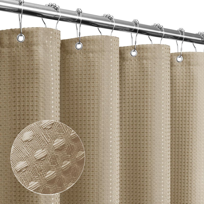 Gibelle Extra Long Shower Curtain 72 x 84  Tall Waffle Weave Textured Fabric Shower Curtain for Bathroom  Water Repellent  Machine Washable  Beige - Image 1