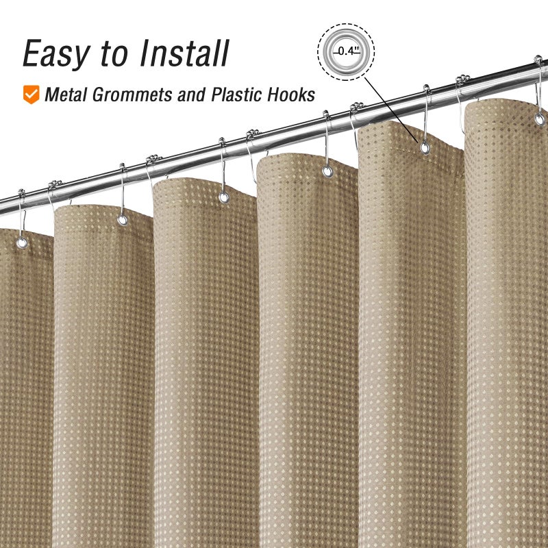 Gibelle Extra Long Shower Curtain 72 x 84  Tall Waffle Weave Textured Fabric Shower Curtain for Bathroom  Water Repellent  Machine Washable  Beige - Image 4
