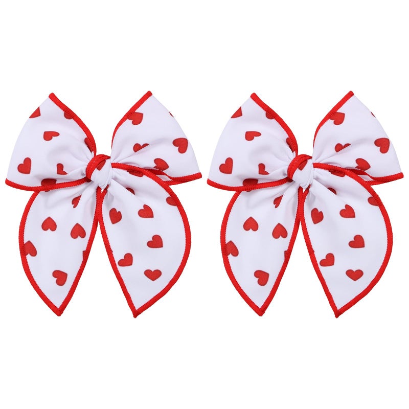 Miroksh Valentines Fable Hair Bows for teen toddler Girls 2Pcs 5" Red Heart Cotton Linen Ribbon Shaker Bow Alligator Clip for kids Women Birthday Wedding Xmas Dress Up Party Accessory Gift - Image 1