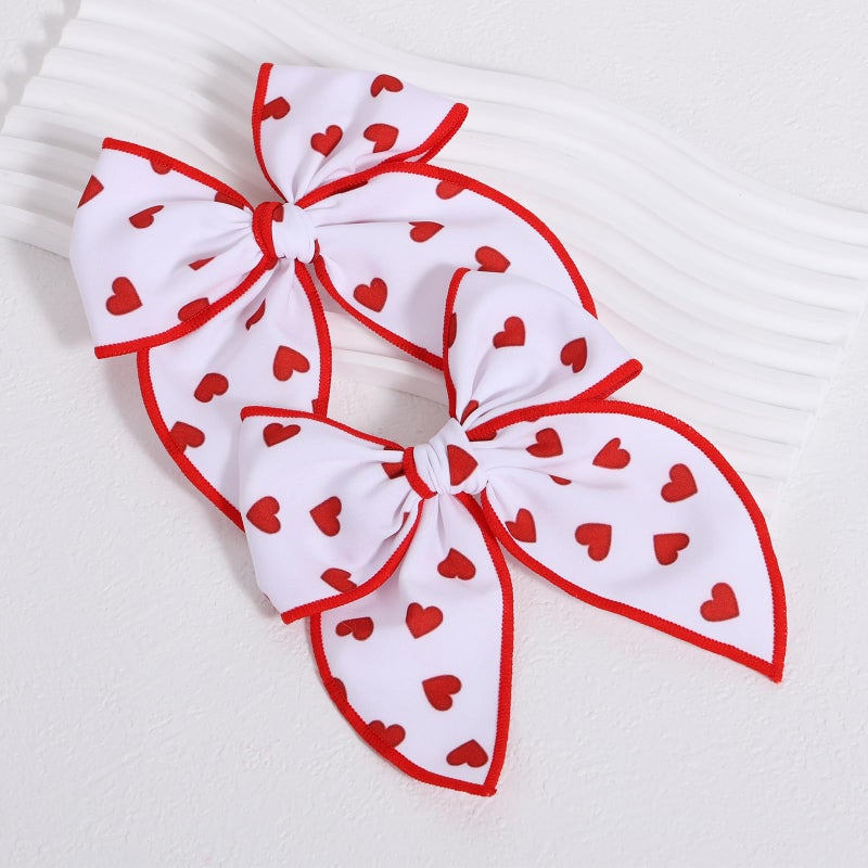 Miroksh Valentines Fable Hair Bows for teen toddler Girls 2Pcs 5" Red Heart Cotton Linen Ribbon Shaker Bow Alligator Clip for kids Women Birthday Wedding Xmas Dress Up Party Accessory Gift - Image 2