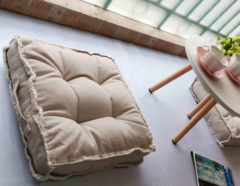 Verpert Square Thick Floor Seating Cushions,Solid Thick Tufted Cushion Meditation Pillow for Sitting on Floor,Tatami Pad for Guests or Kids Reading Nook,Yoga Living Room Sofa Balcony Outdoor (Beige) - Image 4
