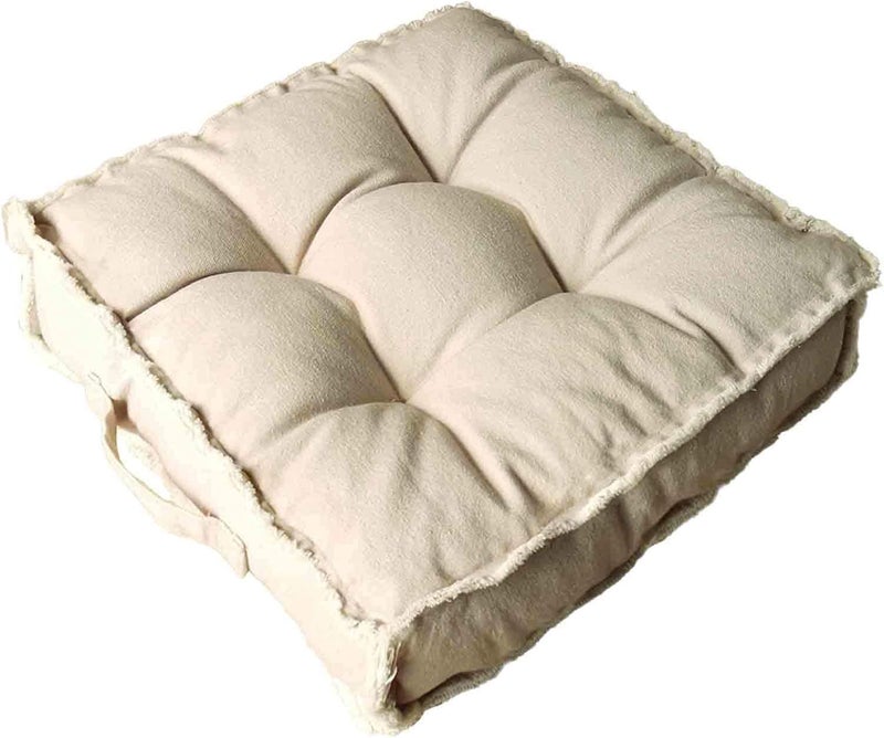 Verpert Square Thick Floor Seating Cushions,Solid Thick Tufted Cushion Meditation Pillow for Sitting on Floor,Tatami Pad for Guests or Kids Reading Nook,Yoga Living Room Sofa Balcony Outdoor (Beige) - Image 5