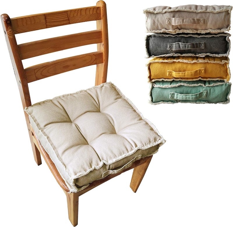 Verpert Square Thick Floor Seating Cushions,Solid Thick Tufted Cushion Meditation Pillow for Sitting on Floor,Tatami Pad for Guests or Kids Reading Nook,Yoga Living Room Sofa Balcony Outdoor (Beige) - Image 3