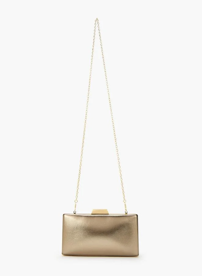 Flora Bella By Shoexpress Solid Clutch with Detachable Chain Strap and Clasp Closure