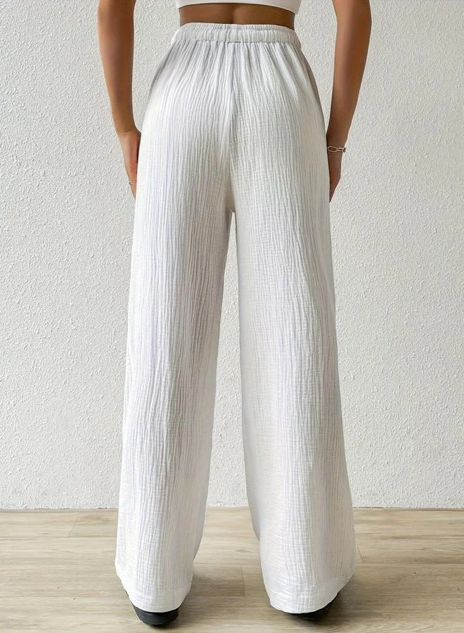 Take Two White Textured Straight Leg Pants