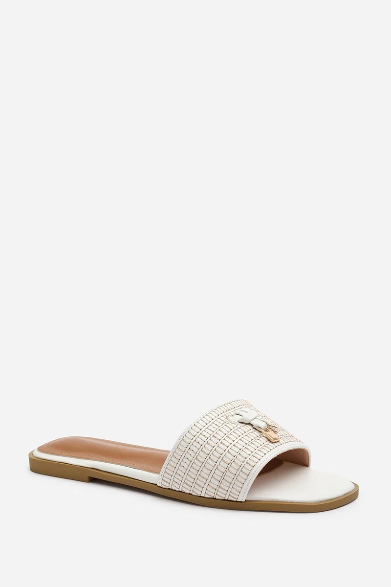 Where's That From Frankii Strap Sandal With Front Straw Strap Lock Detail In White