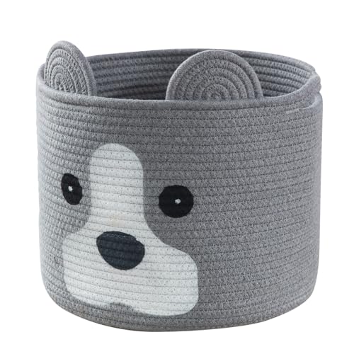 Ushang Pet Medium Dog Woven Baskets with Handle Dog Toy Hamper Cotton Rope Dog Toy Storage Baskets for Pet Animal Basket for Kids Baby Gift Baskets for Dog Lovers Grey - Image 1