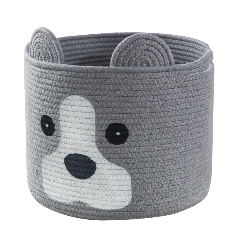 Ushang Pet Medium Dog Woven Baskets with Handle Dog Toy Hamper Cotton Rope Dog Toy Storage Baskets for Pet Animal Basket for Kids Baby Gift Baskets for Dog Lovers Grey - Image 2