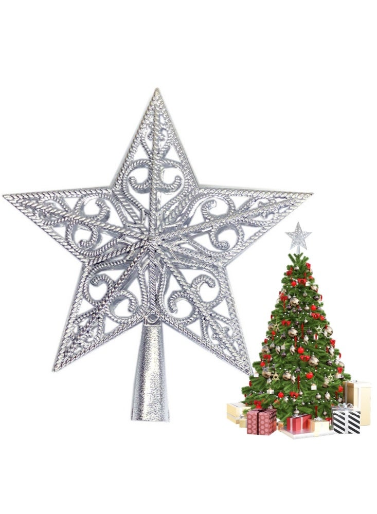 جيجيرو زينة شجرة عيد الميلاد على شكل نجمة كلاسيكية خفيفة الوزن مصنوعة من البلاستيك المجوف مثالية لعيد الميلاد باللون الفضي - Image 1