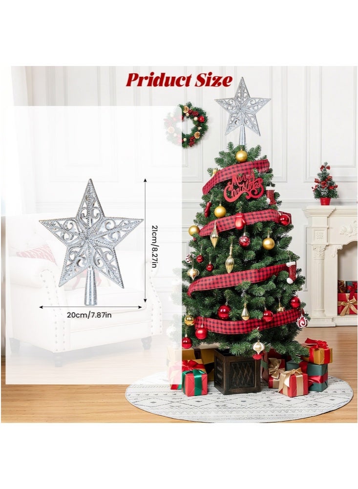 جيجيرو زينة شجرة عيد الميلاد على شكل نجمة كلاسيكية خفيفة الوزن مصنوعة من البلاستيك المجوف مثالية لعيد الميلاد باللون الفضي - Image 2