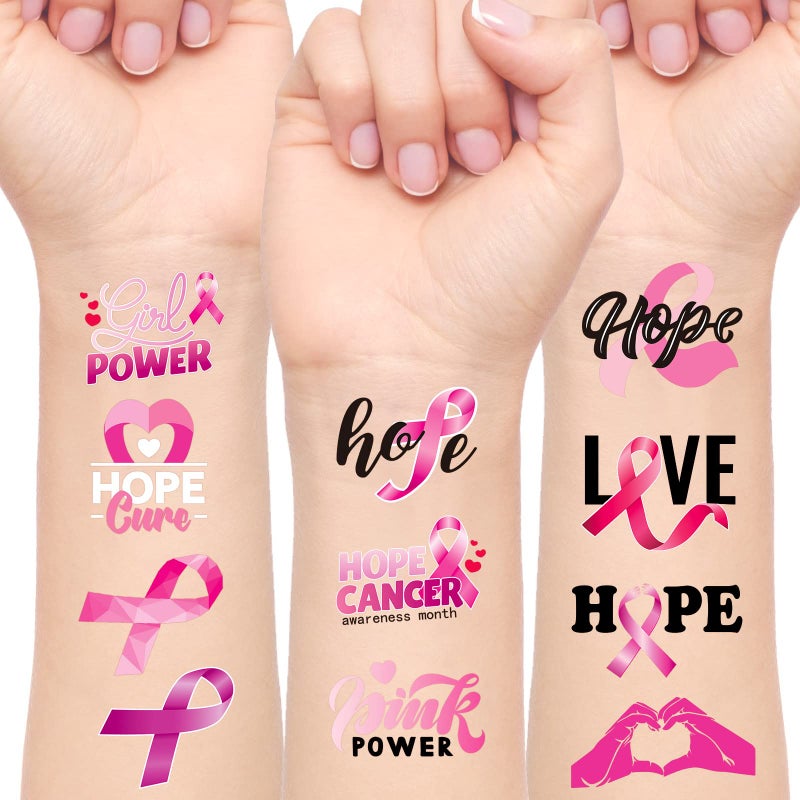 70pcs Pink Ribbon Breast Cancer Awareness Tattoo Sticker FoundationEventWalkRun