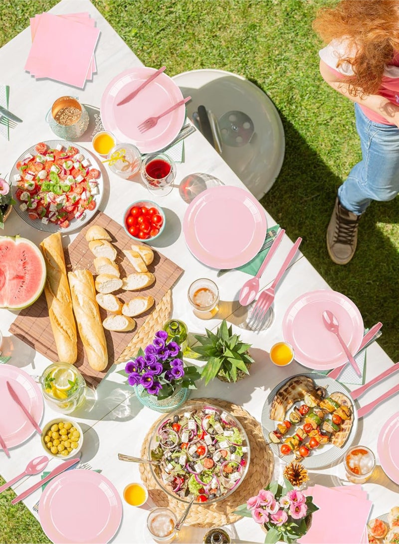 200 Pcs Disposable Paper Plates and Napkins,25 Guest Party Supplies Dinnerware Set Include Scalloped Paper Plates Napkin Cup Straw Plastic Spoon Fork Knive for Party,Wedding,Birthday (Pink) - view 5