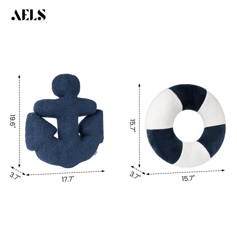 AELS 3D Anchor & Lifebuoy Nautical Throw Pillows, 19.6"& 15.7" Set of 2, Coastal Decor for Beach Enthusiasts Beach House, Ideal for Sofa Couch Living Room Bedroom and Nursery, Navy Blue and White - Image 2