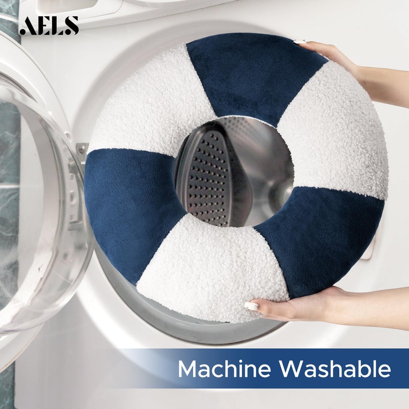 AELS 3D Anchor & Lifebuoy Nautical Throw Pillows, 19.6"& 15.7" Set of 2, Coastal Decor for Beach Enthusiasts Beach House, Ideal for Sofa Couch Living Room Bedroom and Nursery, Navy Blue and White - Image 5