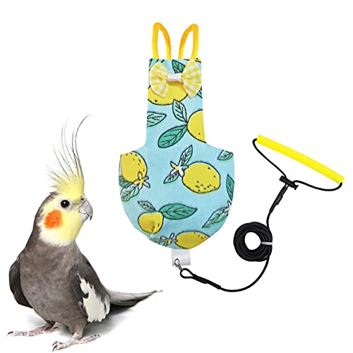 VANTRONIK VANFAVORI Bird Diaper Harness Flight Suit Clothes with 80 Inch Flying Leash for Parrots Cockatiel Pet Bird, Lemon, Including A Cotton Pad - Image 1