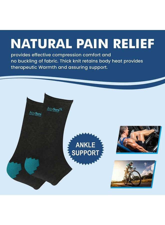 AccuSure Cotton Ankle Support |Ankle Brace For Plantar Fasciitis, Arch Support, Foot & Ankle Swelling, Achilles Tendon, Heel Pain, Injury Recovery | Black-Green |Extra Large - Image 2
