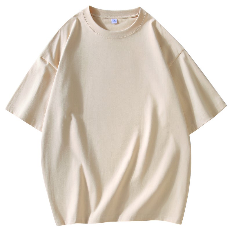24 pieces 190g wide loose shoulder round neck small neckline short sleeve T-shirt custom logo solid color bottoming shirt in stock wholesale - Image 1