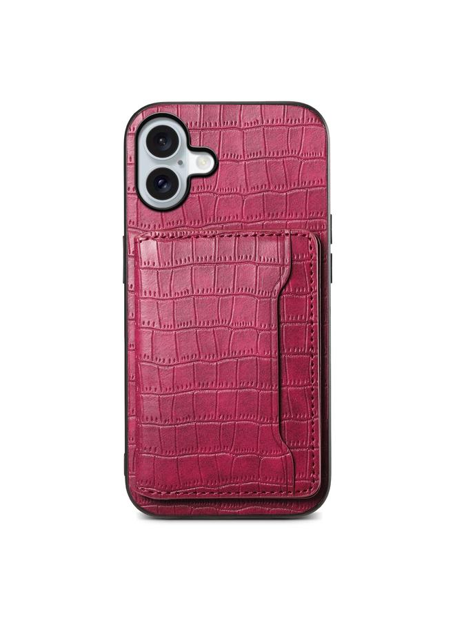 S-TOP Case For iPhone 16 Plus Crocodile Texture Card Bag Design Full Coverage Phone Case - Image 1