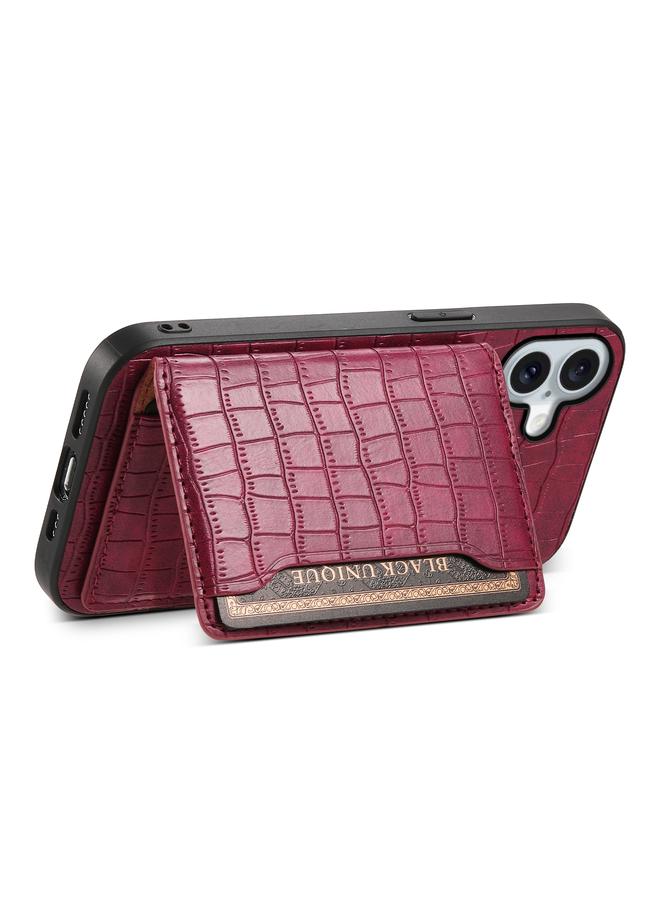 S-TOP Case For iPhone 16 Plus Crocodile Texture Card Bag Design Full Coverage Phone Case - Image 4