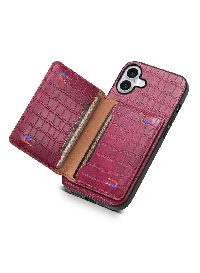 S-TOP Case For iPhone 16 Plus Crocodile Texture Card Bag Design Full Coverage Phone Case - Image 5