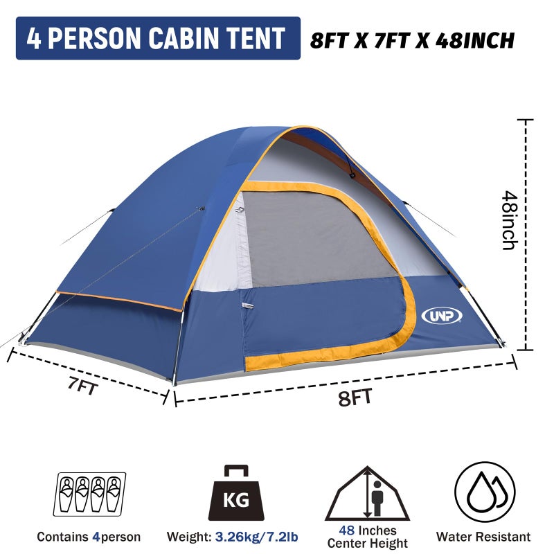 UNP Camping Tent 4 Person, Waterproof Windproof Tent with Rainfly Easy Set Up Portable Dome Tents for Camping (Navy Blue) - Image 2