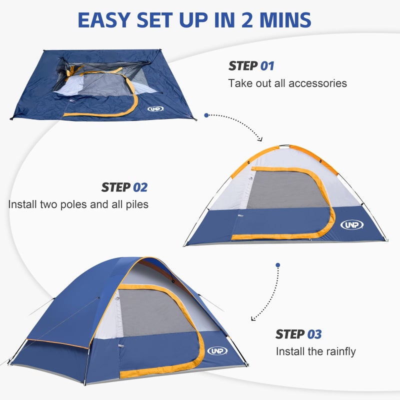 UNP Camping Tent 4 Person, Waterproof Windproof Tent with Rainfly Easy Set Up Portable Dome Tents for Camping (Navy Blue) - Image 4