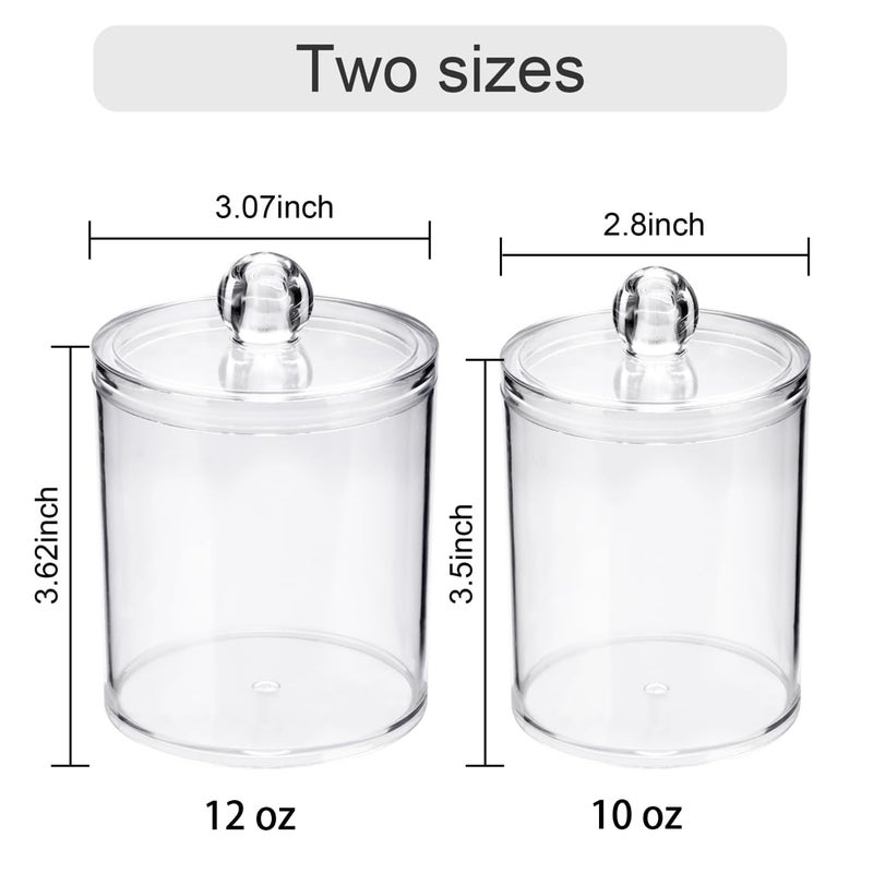 WEISHI 4 Pack Qtip Holder Dispenser - Cotton Ball, Swab, Round Pads, Floss , Small Clear Plastic Apothecary Jar Containers with Lids for Bathroom Storage and Organization, Vanity Organizer - Image 2