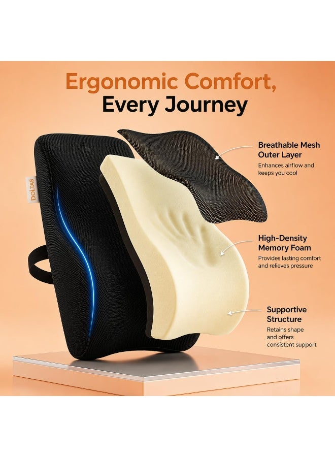 DOLTAS مسند ظهر قطني لتقويم العظام من DOLTAS لتخفيف آلام الظهر | مصنوع من رغوة الذاكرة (Memory Foam) بتصميم مريح، وسادة محمولة للظهر مناسبة لكراسي المكاتب، والمكاتب المنزلية، وكراسي الكمبيوتر، وكراسي الدراسة (شبكة هوائية - لون أسود) - Image 4
