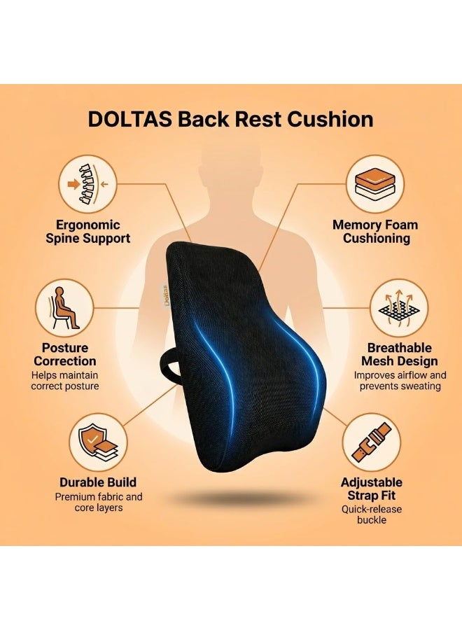 DOLTAS مسند ظهر قطني لتقويم العظام من DOLTAS لتخفيف آلام الظهر | مصنوع من رغوة الذاكرة (Memory Foam) بتصميم مريح، وسادة محمولة للظهر مناسبة لكراسي المكاتب، والمكاتب المنزلية، وكراسي الكمبيوتر، وكراسي الدراسة (شبكة هوائية - لون أسود) - Image 3