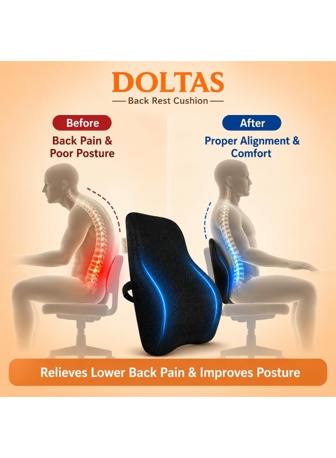 DOLTAS مسند ظهر قطني لتقويم العظام من DOLTAS لتخفيف آلام الظهر | مصنوع من رغوة الذاكرة (Memory Foam) بتصميم مريح، وسادة محمولة للظهر مناسبة لكراسي المكاتب، والمكاتب المنزلية، وكراسي الكمبيوتر، وكراسي الدراسة (شبكة هوائية - لون أسود) - Image 2