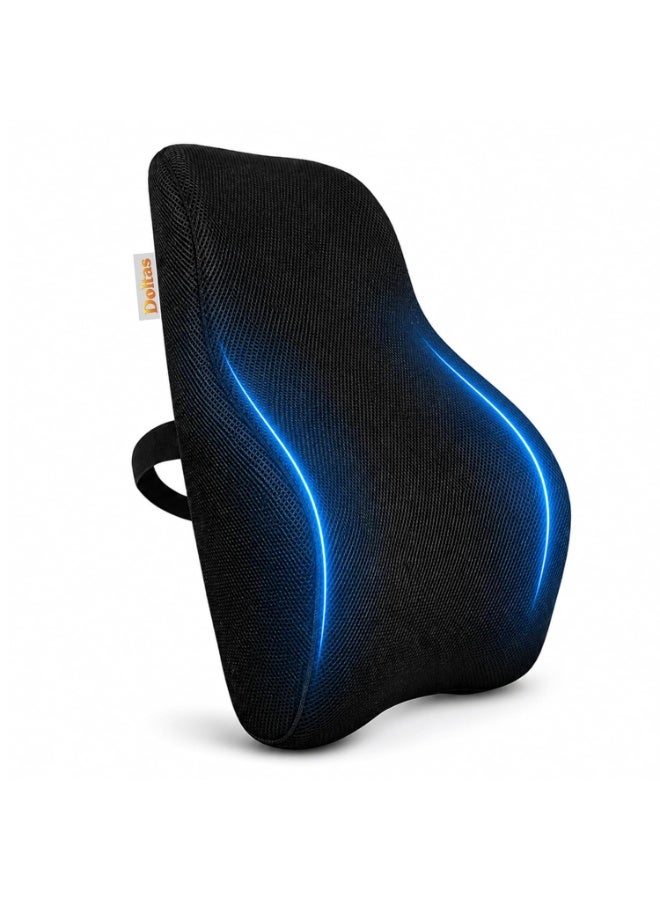 DOLTAS مسند ظهر قطني لتقويم العظام من DOLTAS لتخفيف آلام الظهر | مصنوع من رغوة الذاكرة (Memory Foam) بتصميم مريح، وسادة محمولة للظهر مناسبة لكراسي المكاتب، والمكاتب المنزلية، وكراسي الكمبيوتر، وكراسي الدراسة (شبكة هوائية - لون أسود) - Image 1