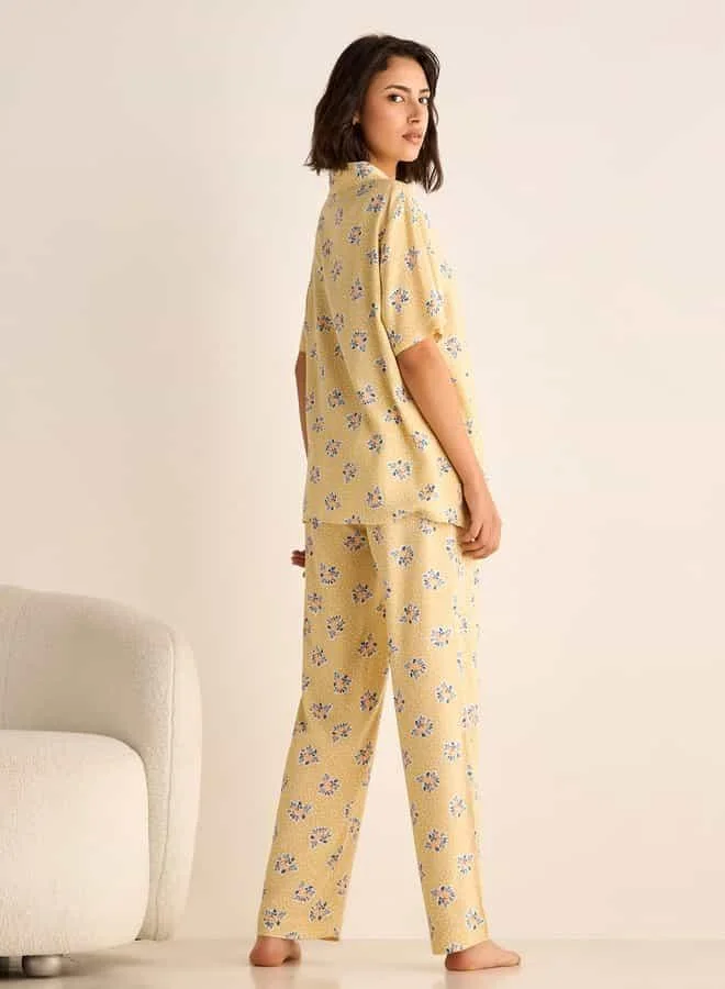 Splash FAV All-Over Floral Print Shirt and Pyjama Set